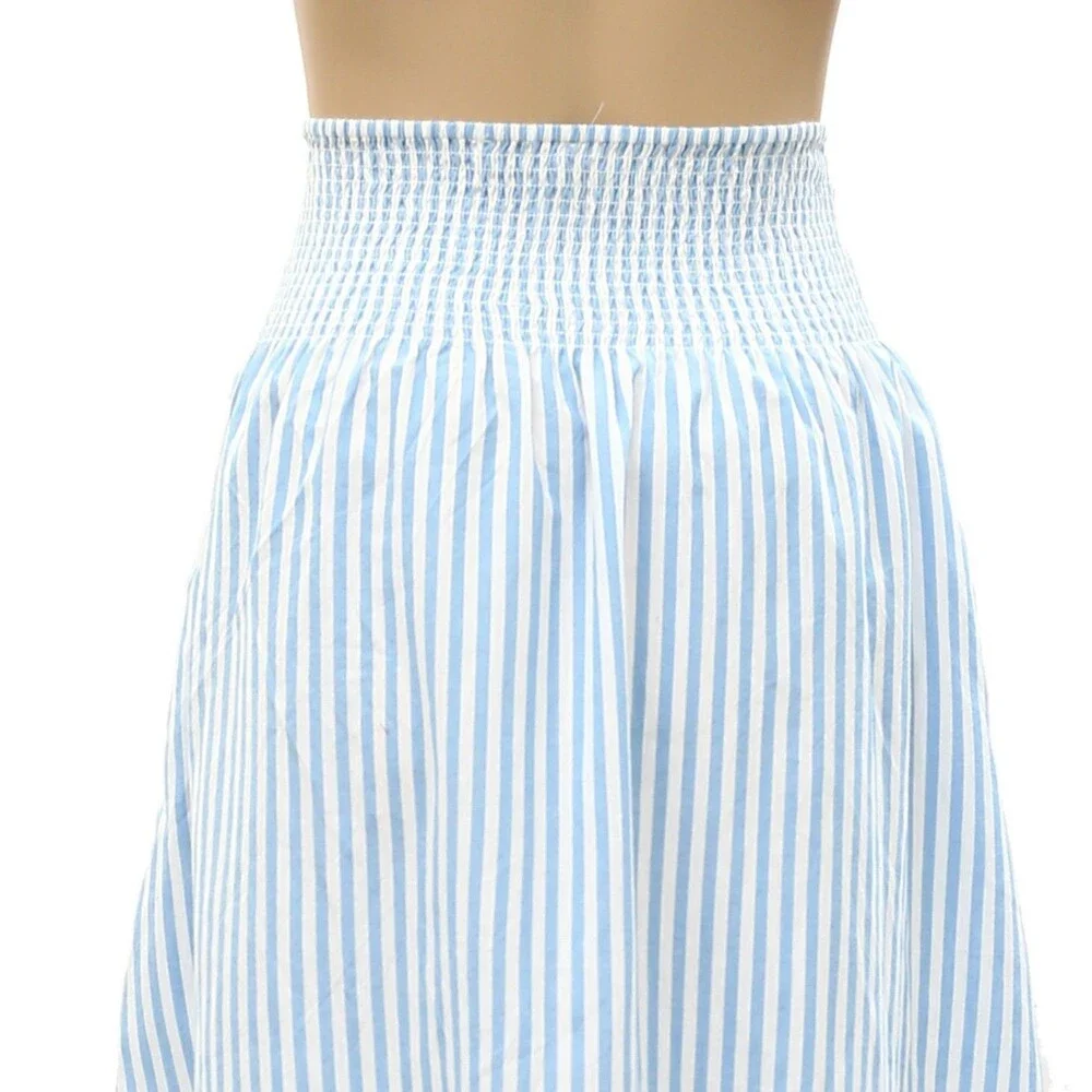 Kerri Rosenthal Martin Cabana Striped Print Midi Skirt Smocked Cotton S 288125